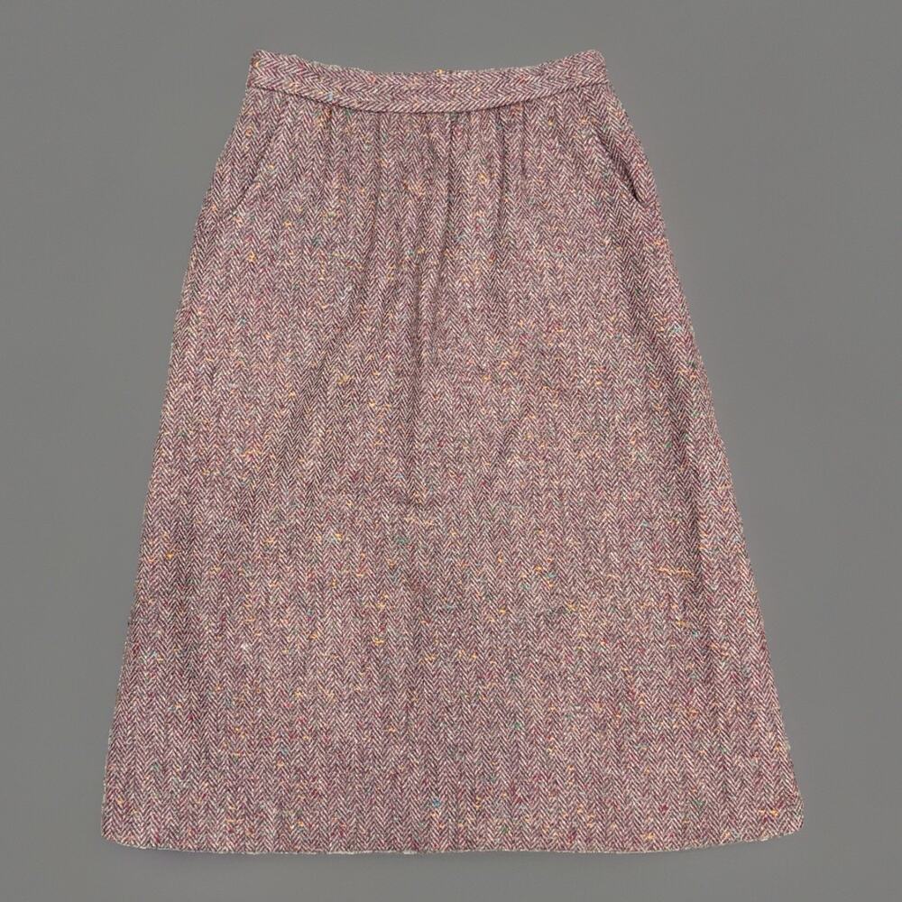 Vintage Jack Winter Wool Skirt Purple Pleated Tweed Herringbone Flecked Midi 10